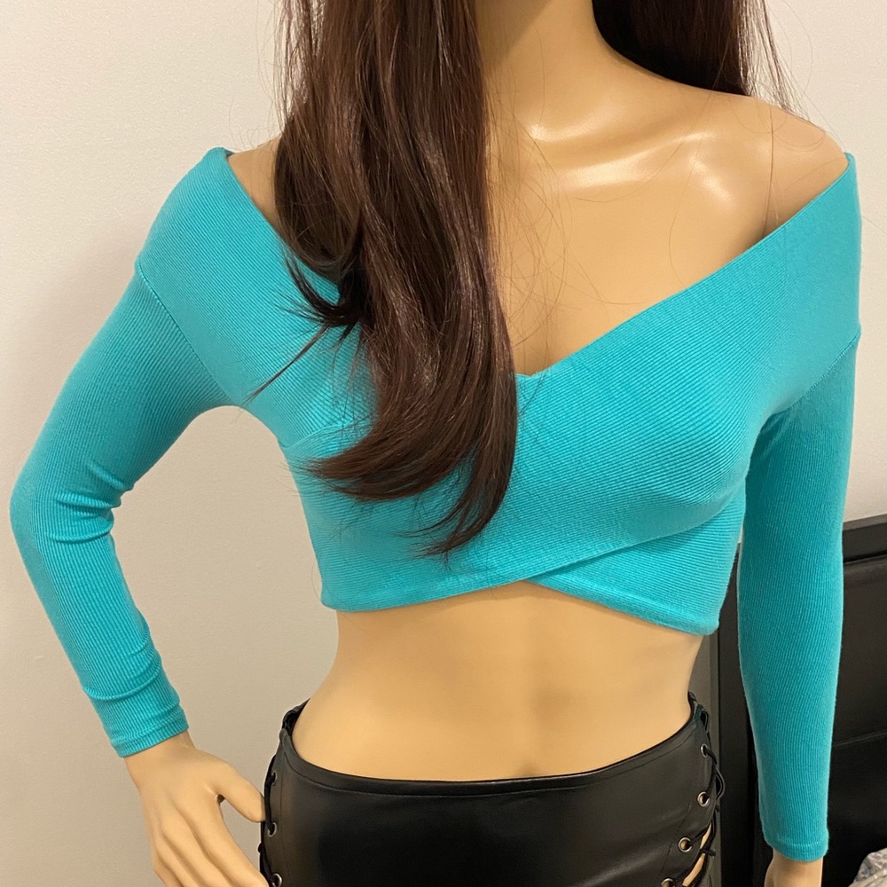 Criss-cross Turquoise Crop top